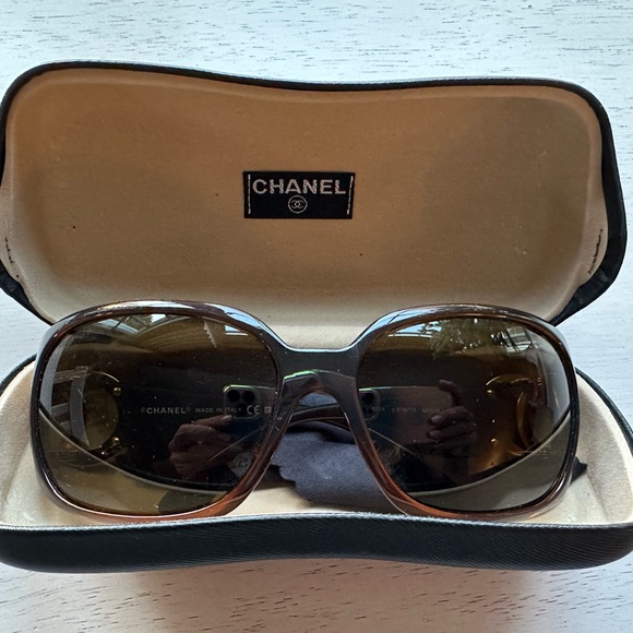 Chanel OCH6014 ladies logo sunglasses brown gradient gold CC - Picture 6 of 7